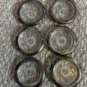 Set of 6 Leonard silver plated and glass coasters